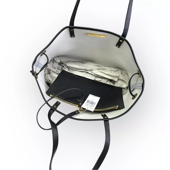 NWT Michael Kors Jet Set Travel Drawstring Tote Black/white Lining - $348 MSRP - Picture 3 of 10